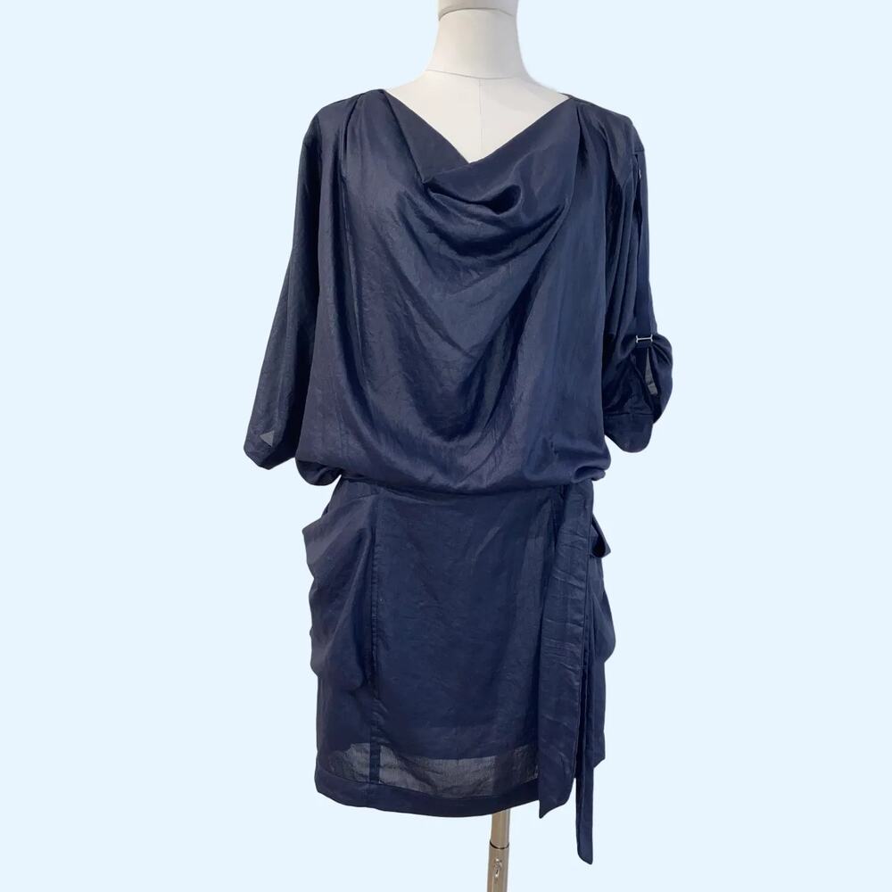 Bcbgmaxazria Blue Draped Short Sleeve Vintage Y2k Dre…